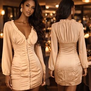 Love & Other Things, SATIN HOOK & EYE CORSET BODYCON MINI DRESS,Size Small